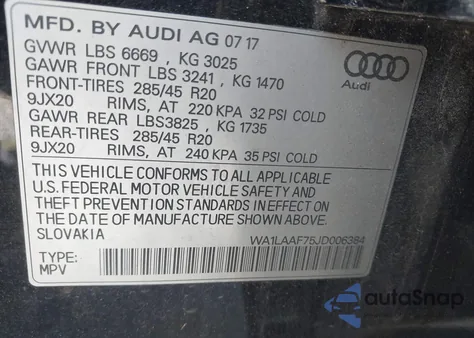 2018 Audi Q7 3.0T Premium from USA, damaged, VIN WA1LAAF75JD006384